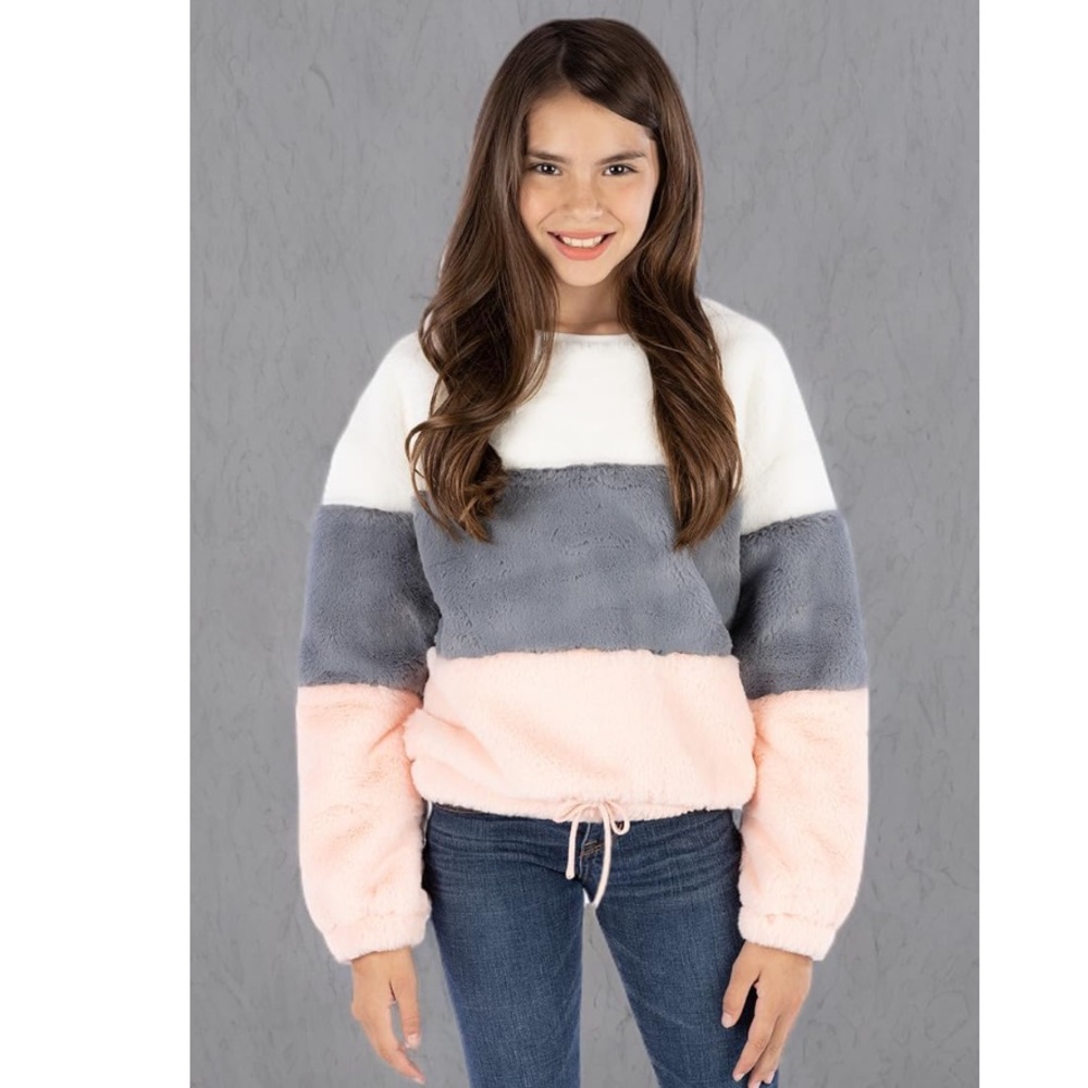 NWT Colorblock Crewneck Sweater Little Girls 4 Blush Grey White